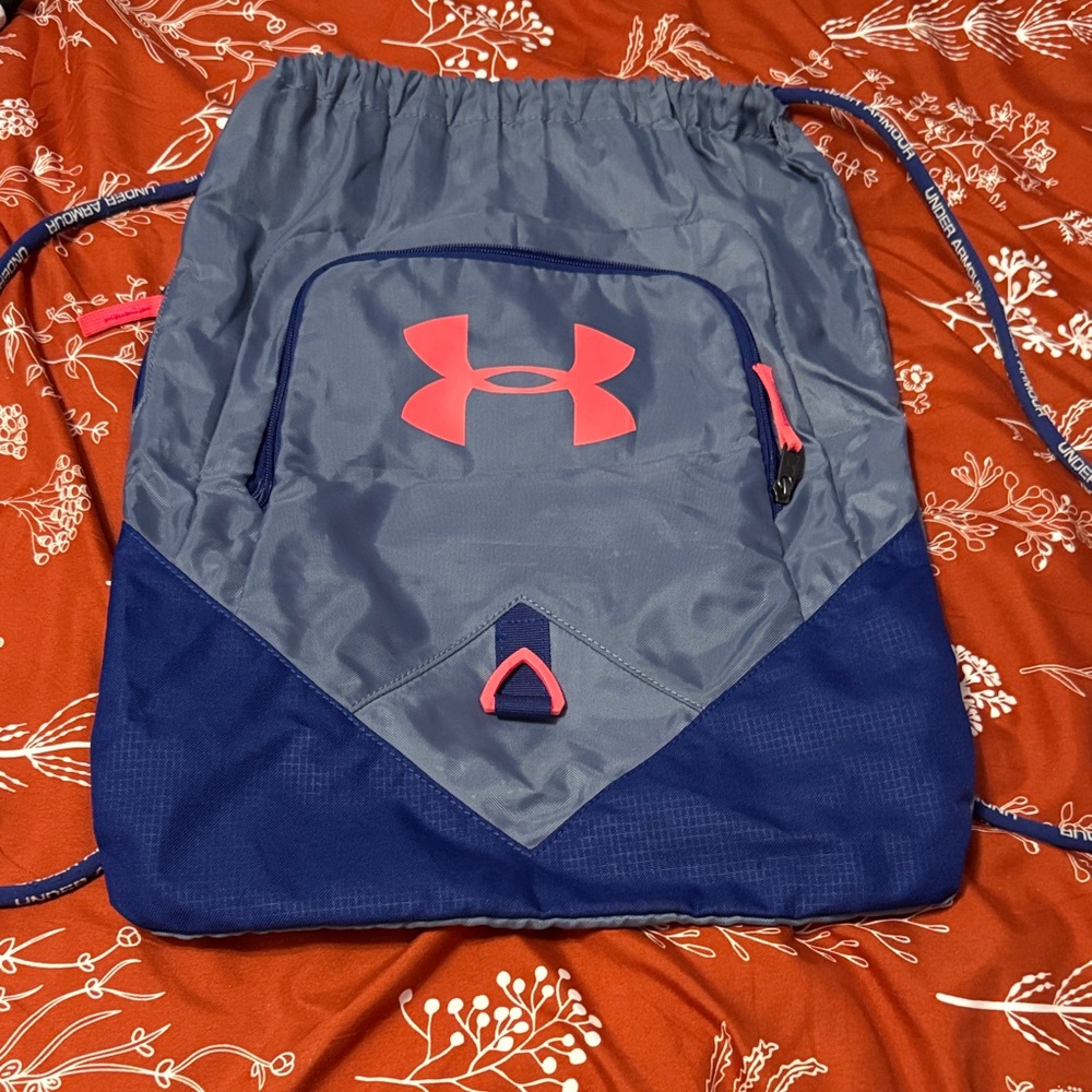 Under Armour navy blue and pink draw string bag